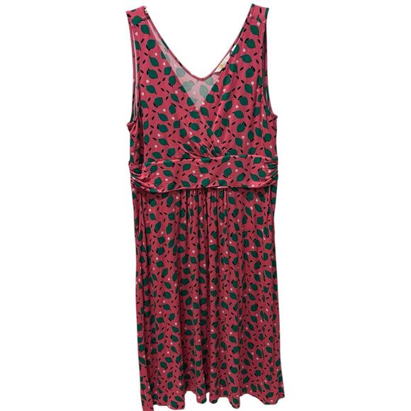 Boden Effie Jersey Pink Midi Dress Size 16/18R Lime Print Sleeveless V-Neck - Picture 2 of 8